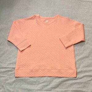 Lands End Sweater Womens size Large‎ Pink Peach Textured Dolman 3/4 Sleeve